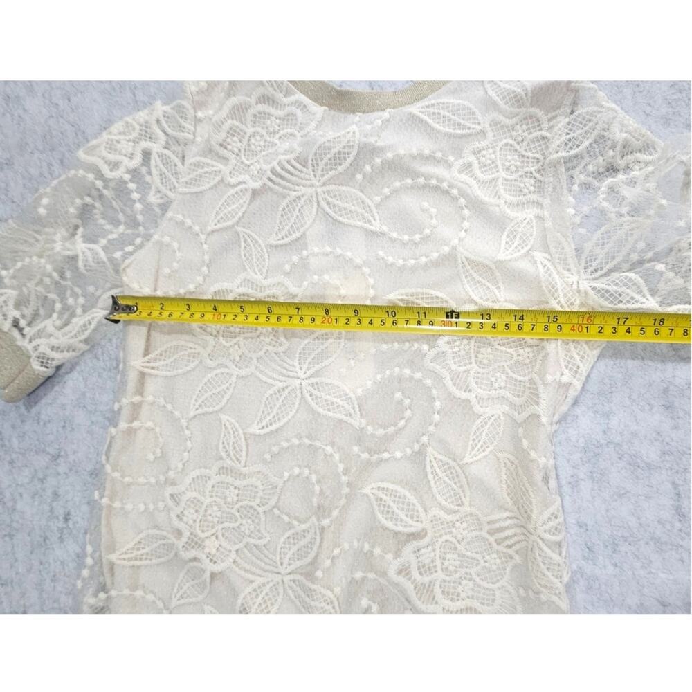 Astrid Floral Lace Overlay Top Metallic Trim Ivory XS Made in Italy NWT - Picture 5 of 15